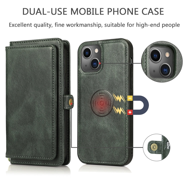 For iPhone 13 mini Strong Magnetic Detachable Horizontal Flip Leather Case with Card Slots & Wallet For  iPhone 13 Mini(Green) - iPhone 13 mini Cases by buy2fix | Online Shopping UK | buy2fix