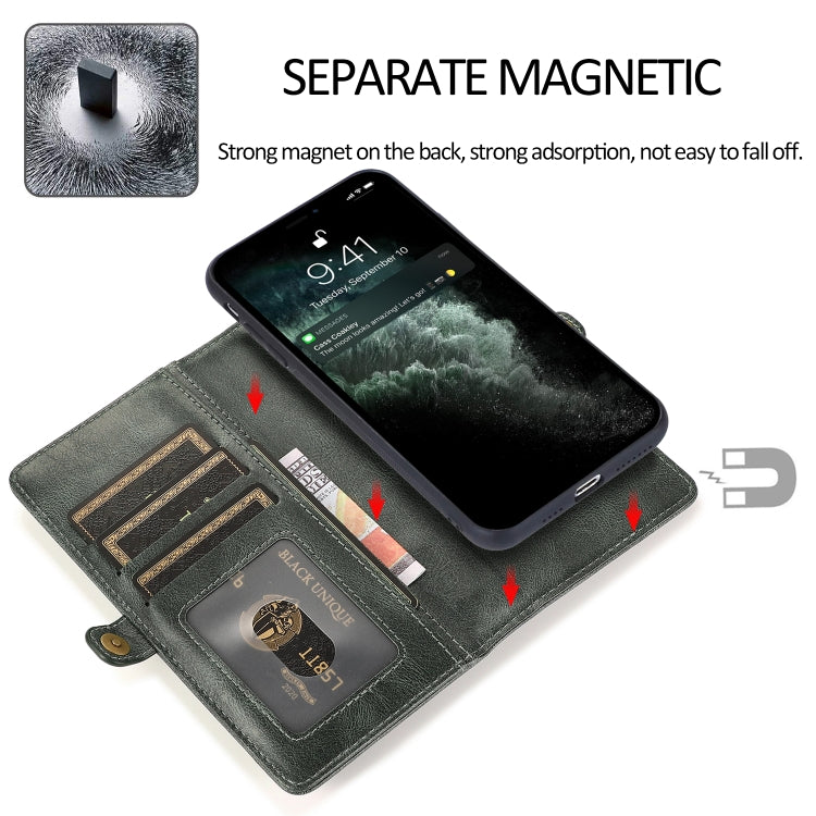 For iPhone 13 mini Strong Magnetic Detachable Horizontal Flip Leather Case with Card Slots & Wallet For  iPhone 13 Mini(Green) - iPhone 13 mini Cases by buy2fix | Online Shopping UK | buy2fix