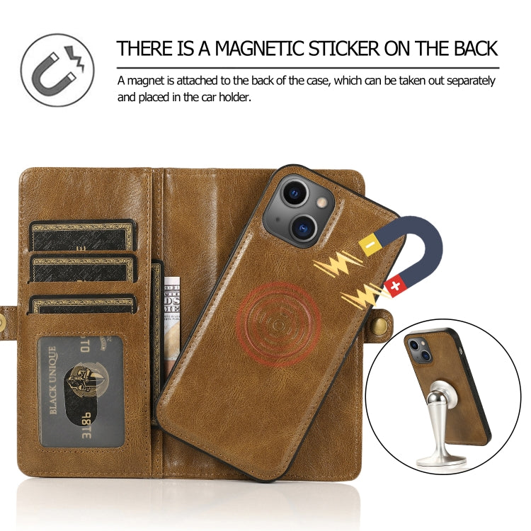 For iPhone 13 mini Strong Magnetic Detachable Horizontal Flip Leather Case with Card Slots & Wallet For iPhone 13 Mini(Brown) by buy2fix