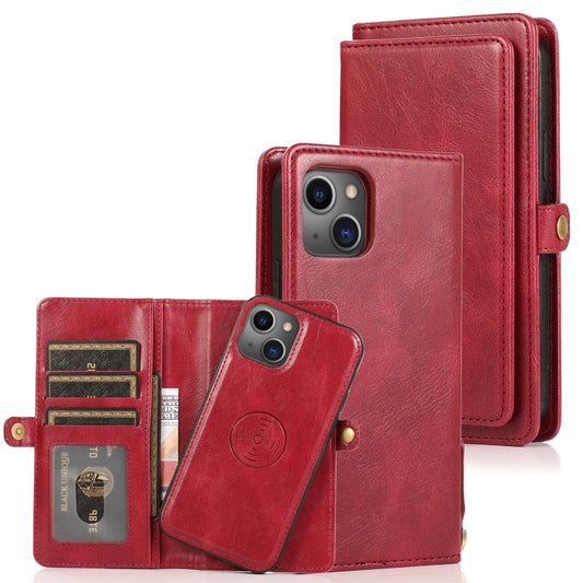 For iPhone 13 mini Strong Magnetic Detachable Horizontal Flip Leather Case with Card Slots & Wallet For  iPhone 13 Mini(Red) - iPhone 13 mini Cases by buy2fix | Online Shopping UK | buy2fix