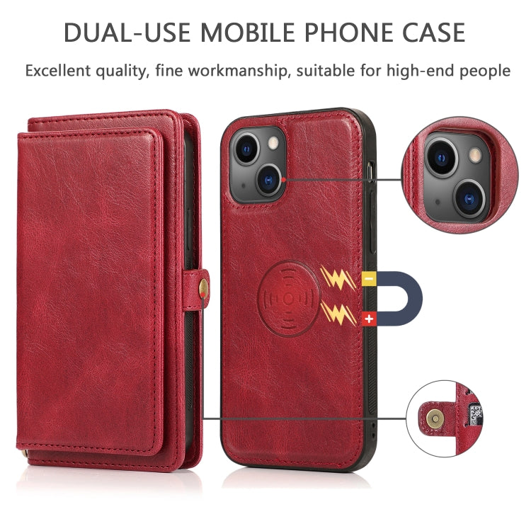 For iPhone 13 mini Strong Magnetic Detachable Horizontal Flip Leather Case with Card Slots & Wallet For  iPhone 13 Mini(Red) - iPhone 13 mini Cases by buy2fix | Online Shopping UK | buy2fix