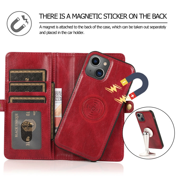 For iPhone 13 mini Strong Magnetic Detachable Horizontal Flip Leather Case with Card Slots & Wallet For  iPhone 13 Mini(Red) - iPhone 13 mini Cases by buy2fix | Online Shopping UK | buy2fix