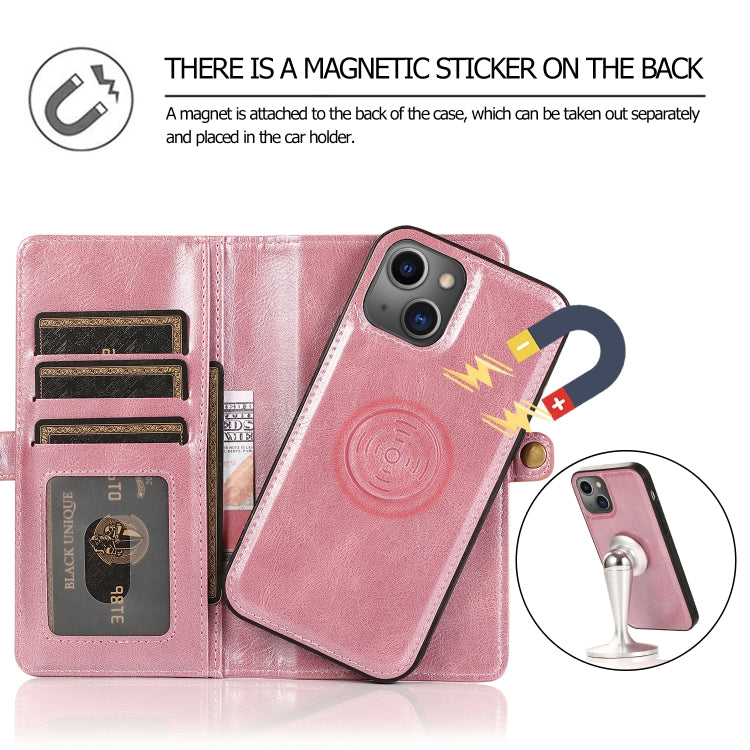 For iPhone 13 mini Strong Magnetic Detachable Horizontal Flip Leather Case with Card Slots & Wallet For iPhone 13 Mini(Rose Gold) by buy2fix