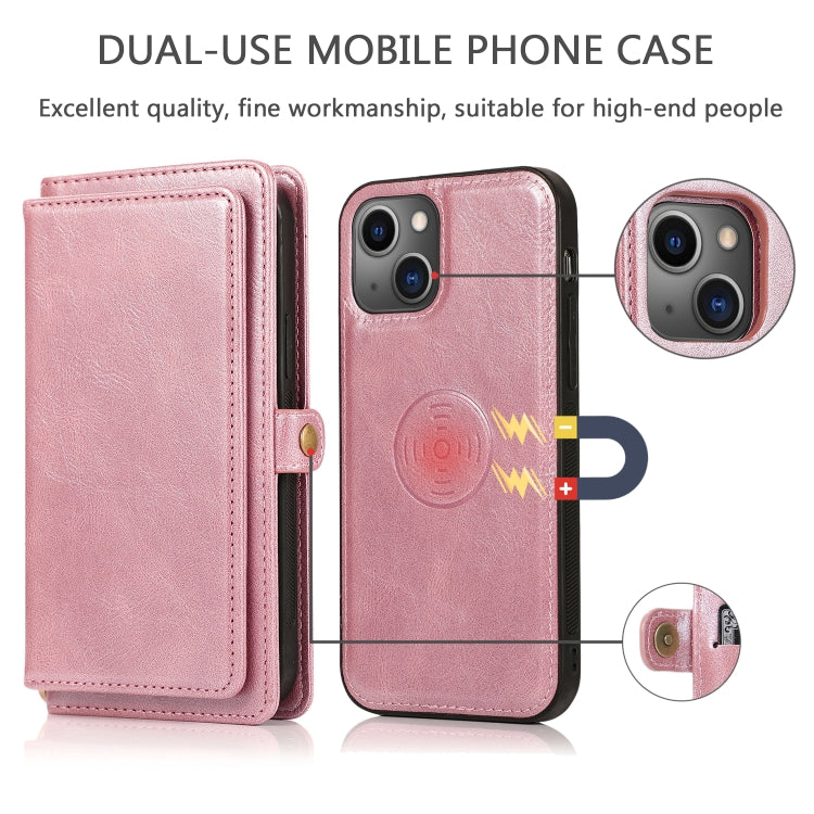 For iPhone 13 Pro Strong Magnetic Detachable Horizontal Flip Leather Case with Card Slots & Wallet (Rose Gold) - iPhone 13 Pro Cases by buy2fix | Online Shopping UK | buy2fix