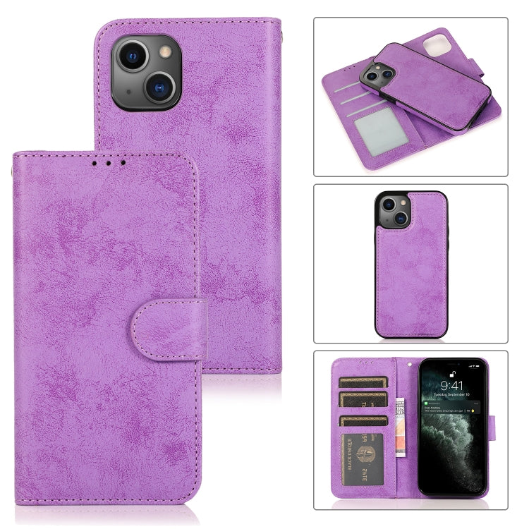 For iPhone 13 mini Retro 2 in 1 Detachable Horizontal Flip Leather Case with Card Slots & Wallet For iPhone 13 Mini(Purple) by buy2fix
