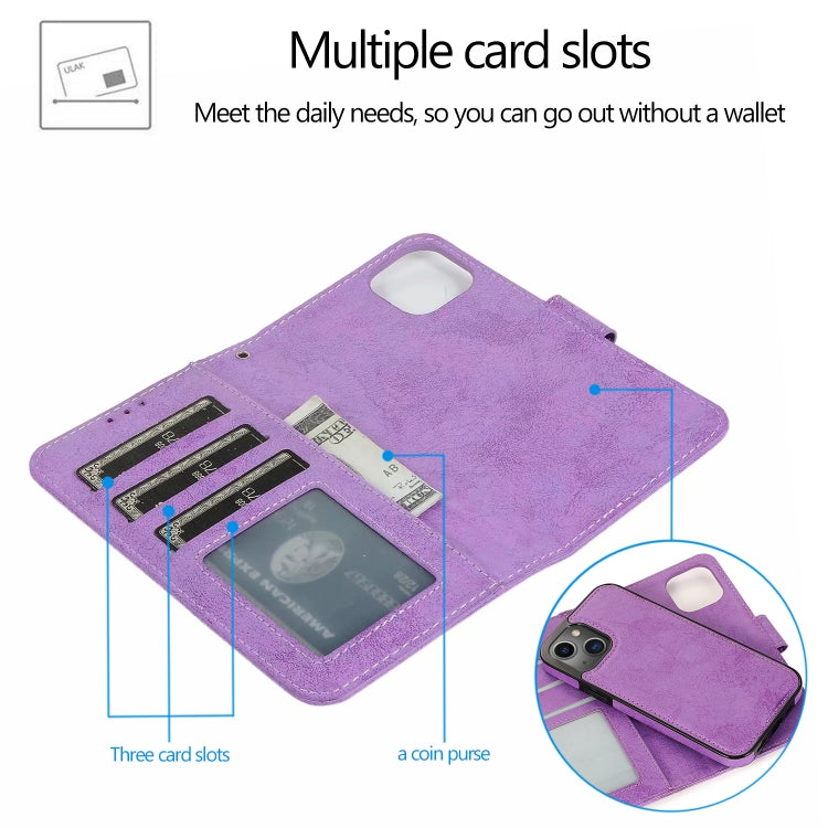 For iPhone 13 mini Retro 2 in 1 Detachable Horizontal Flip Leather Case with Card Slots & Wallet For iPhone 13 Mini(Purple) by buy2fix