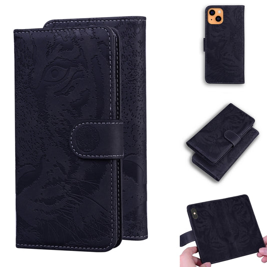 For iPhone 13 mini Tiger Embossing Pattern Horizontal Flip Leather Case with Holder & Card Slots & Wallet (Black) by buy2fix