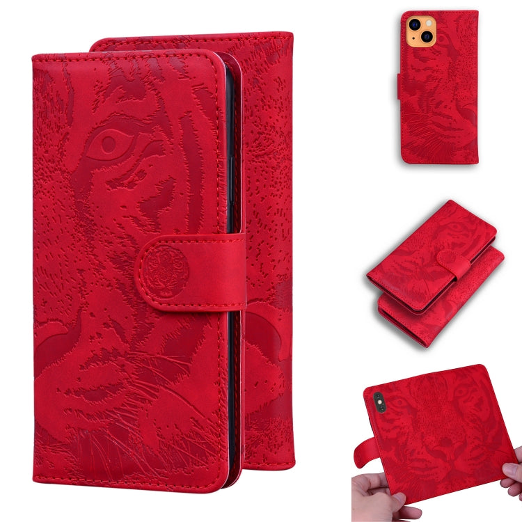 For iPhone 13 mini Tiger Embossing Pattern Horizontal Flip Leather Case with Holder & Card Slots & Wallet (Red) by buy2fix