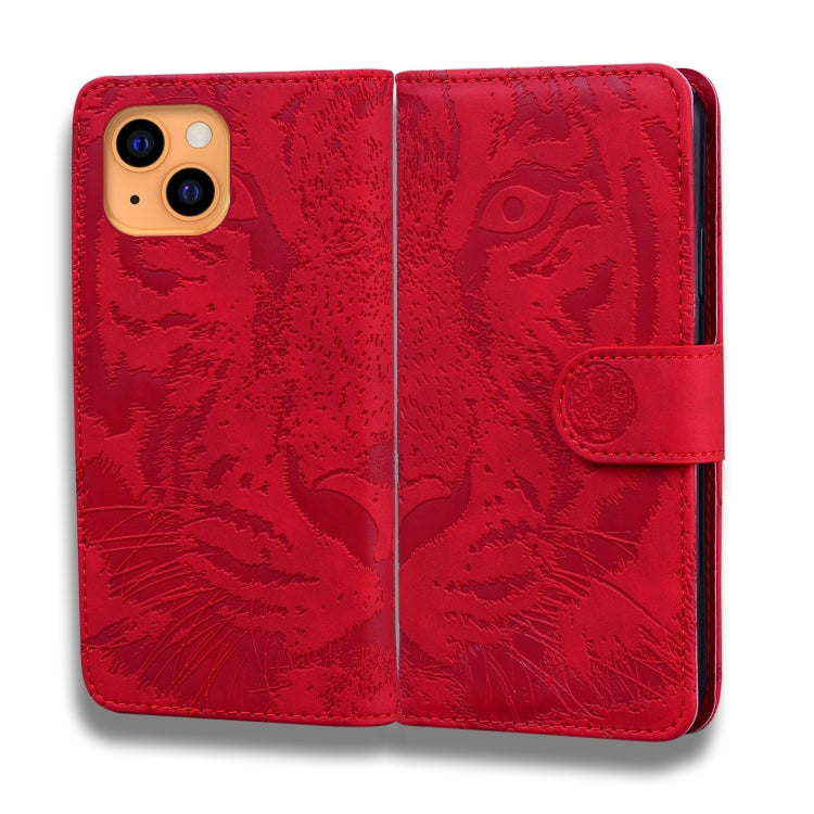 For iPhone 13 mini Tiger Embossing Pattern Horizontal Flip Leather Case with Holder & Card Slots & Wallet (Red) by buy2fix