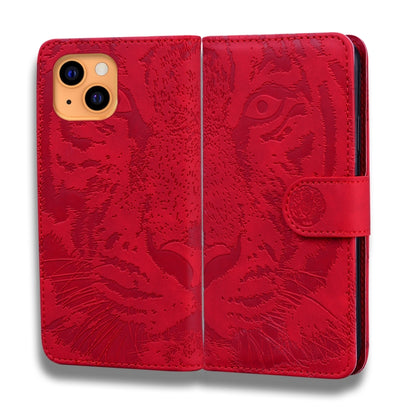 For iPhone 13 mini Tiger Embossing Pattern Horizontal Flip Leather Case with Holder & Card Slots & Wallet (Red) by buy2fix