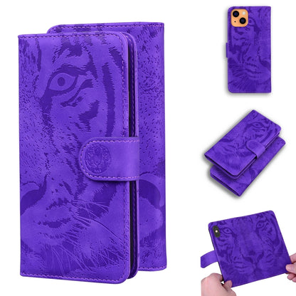 For iPhone 13 mini Tiger Embossing Pattern Horizontal Flip Leather Case with Holder & Card Slots & Wallet (Purple) by buy2fix