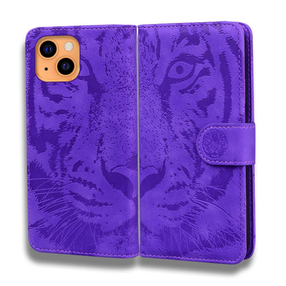 For iPhone 13 mini Tiger Embossing Pattern Horizontal Flip Leather Case with Holder & Card Slots & Wallet (Purple) by buy2fix