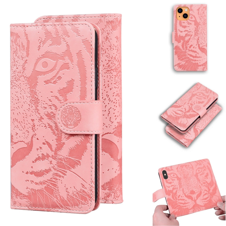 For iPhone 13 mini Tiger Embossing Pattern Horizontal Flip Leather Case with Holder & Card Slots & Wallet (Pink) by buy2fix