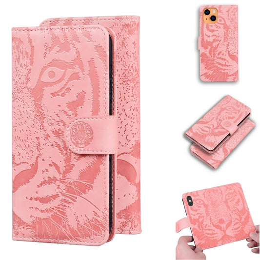 For iPhone 13 mini Tiger Embossing Pattern Horizontal Flip Leather Case with Holder & Card Slots & Wallet (Pink) by buy2fix