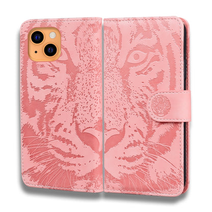 For iPhone 13 mini Tiger Embossing Pattern Horizontal Flip Leather Case with Holder & Card Slots & Wallet (Pink) by buy2fix