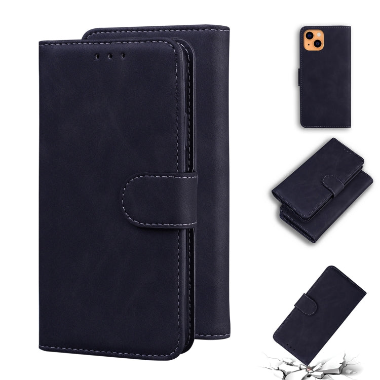 For iPhone 13 mini Skin Feel Pure Color Horizontal Flip Leather Case with Holder & Card Slots & Wallet (Black) by buy2fix