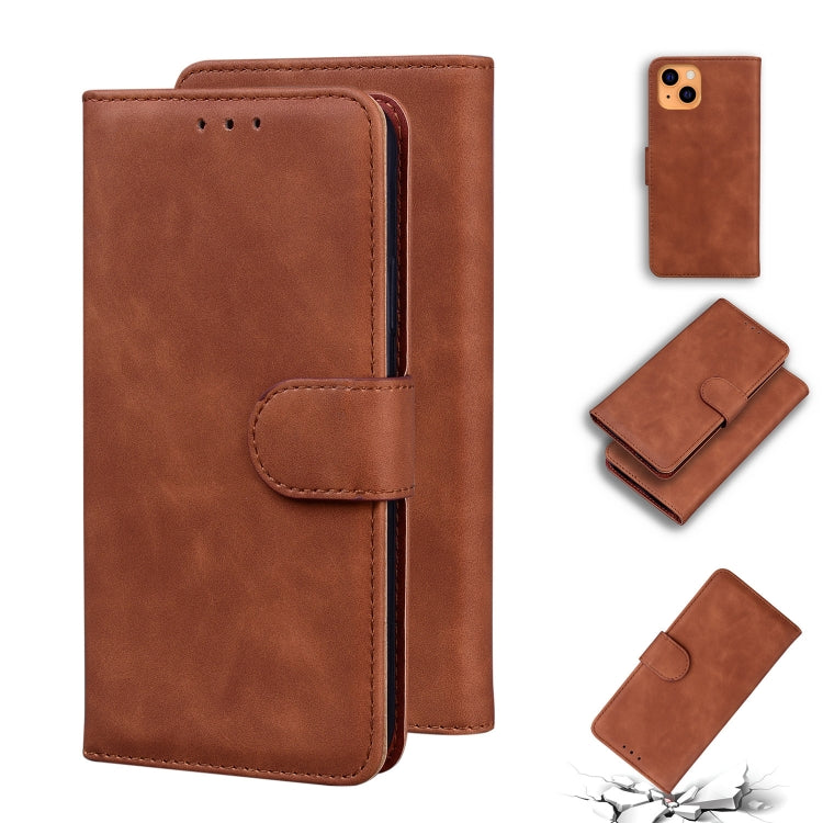 For iPhone 13 mini Skin Feel Pure Color Horizontal Flip Leather Case with Holder & Card Slots & Wallet (Brown) by buy2fix