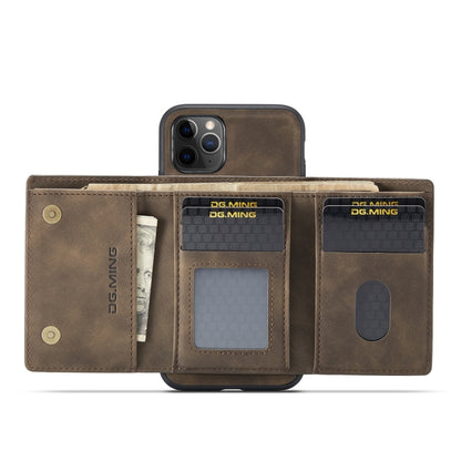 DG.MING M1 Series 3-Fold Multi Card Wallet  Back Cover Shockproof Case with Holder Function For iPhone 11 Pro(Coffee) - iPhone 11 Pro Cases by DG.MING | Online Shopping UK | buy2fix