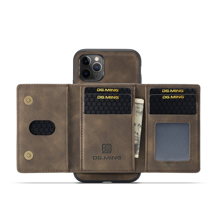 DG.MING M2 Series 3-Fold Multi Card Bag Back Cover Shockproof Case with Wallet & Holder Function For iPhone 11 Pro(Coffee) - iPhone 11 Pro Cases by DG.MING | Online Shopping UK | buy2fix