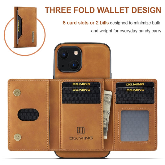 For iPhone 13 DG.MING M2 Series 3-Fold Card Bag Shockproof Case with Wallet & Holder Function(Brown) by DG.MING