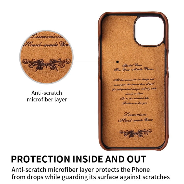 For iPhone 13 Fierre Shann Oil Wax Texture Genuine Leather Back Cover Case with 360 Degree Rotation Holder & Card Slot(Brown) - iPhone 13 Cases by FIERRE SHANN | Online Shopping UK | buy2fix