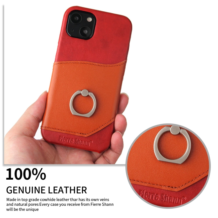 For iPhone 13 Fierre Shann Oil Wax Texture Genuine Leather Back Cover Case with 360 Degree Rotation Holder & Card Slot(Red) - iPhone 13 Cases by FIERRE SHANN | Online Shopping UK | buy2fix