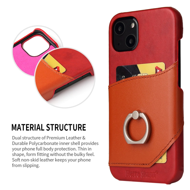 For iPhone 13 Fierre Shann Oil Wax Texture Genuine Leather Back Cover Case with 360 Degree Rotation Holder & Card Slot(Red) - iPhone 13 Cases by FIERRE SHANN | Online Shopping UK | buy2fix