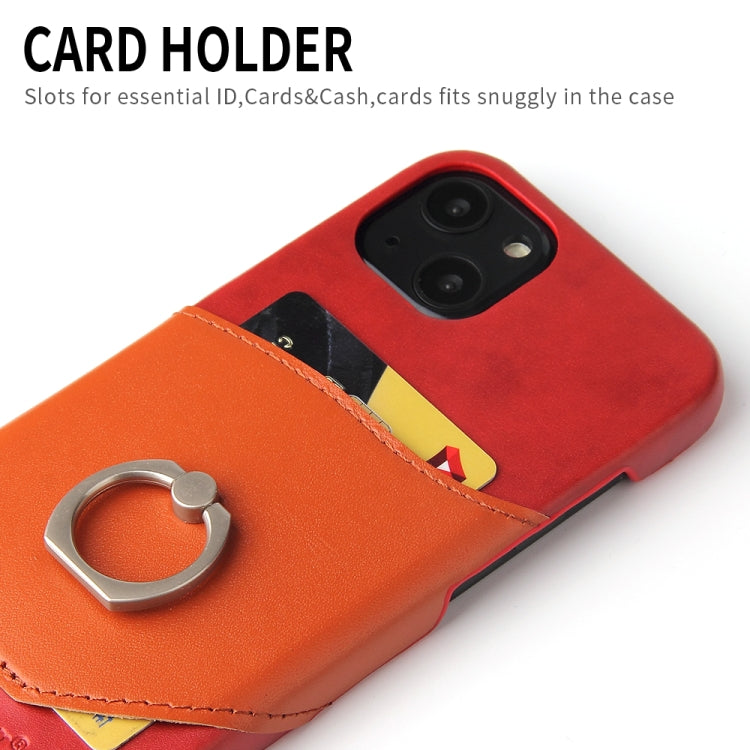For iPhone 13 Fierre Shann Oil Wax Texture Genuine Leather Back Cover Case with 360 Degree Rotation Holder & Card Slot(Red) - iPhone 13 Cases by FIERRE SHANN | Online Shopping UK | buy2fix