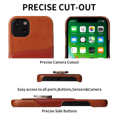 For iPhone 13 mini Fierre Shann Oil Wax Texture Genuine Leather Back Cover Case with 360 Degree Rotation Holder & Card Slot (Brown) - iPhone 13 mini Cases by FIERRE SHANN | Online Shopping UK | buy2fix