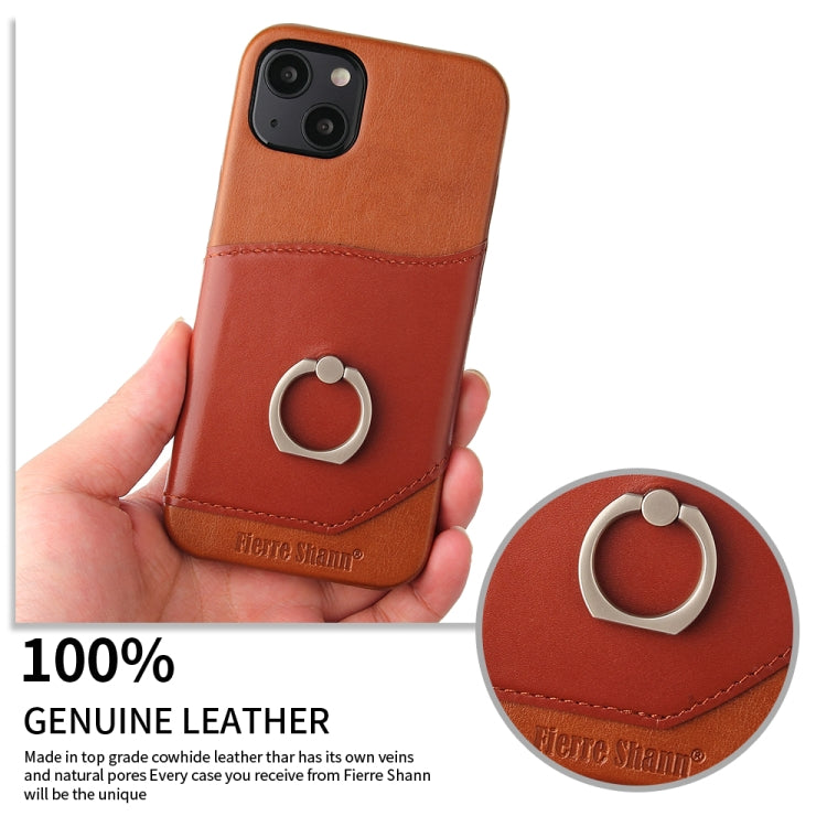 For iPhone 13 mini Fierre Shann Oil Wax Texture Genuine Leather Back Cover Case with 360 Degree Rotation Holder & Card Slot (Brown) - iPhone 13 mini Cases by FIERRE SHANN | Online Shopping UK | buy2fix