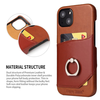 For iPhone 13 mini Fierre Shann Oil Wax Texture Genuine Leather Back Cover Case with 360 Degree Rotation Holder & Card Slot (Brown) - iPhone 13 mini Cases by FIERRE SHANN | Online Shopping UK | buy2fix