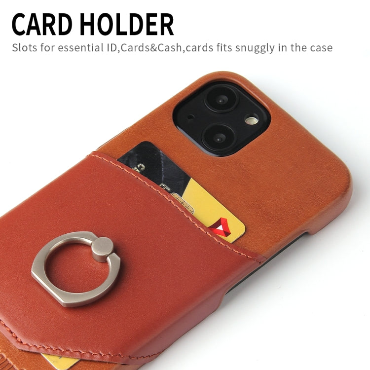 For iPhone 13 mini Fierre Shann Oil Wax Texture Genuine Leather Back Cover Case with 360 Degree Rotation Holder & Card Slot (Brown) - iPhone 13 mini Cases by FIERRE SHANN | Online Shopping UK | buy2fix