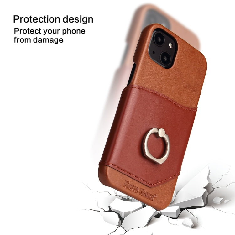 For iPhone 13 mini Fierre Shann Oil Wax Texture Genuine Leather Back Cover Case with 360 Degree Rotation Holder & Card Slot (Brown) - iPhone 13 mini Cases by FIERRE SHANN | Online Shopping UK | buy2fix