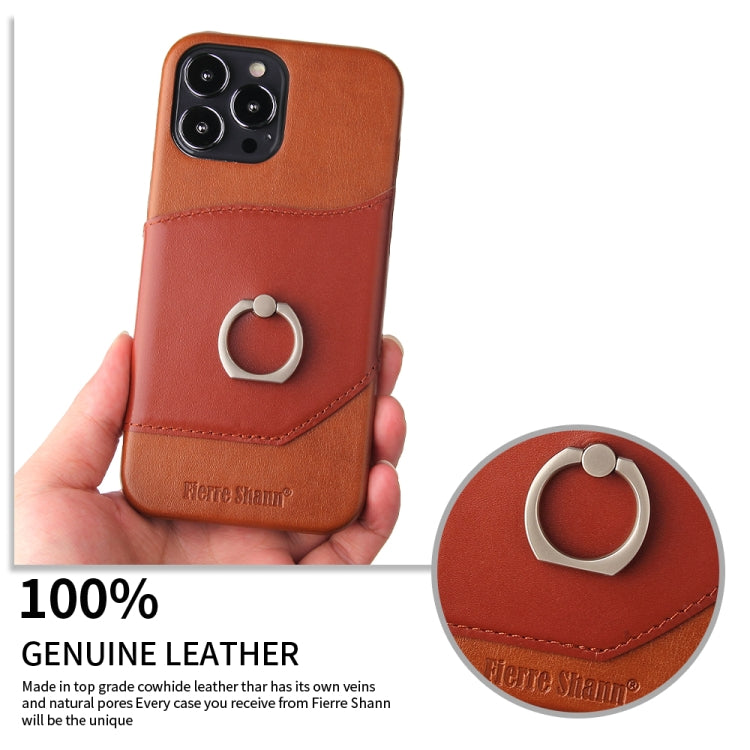 For iPhone 13 Pro Fierre Shann Oil Wax Texture Genuine Leather Back Cover Case with 360 Degree Rotation Holder & Card Slot (Brown) - iPhone 13 Pro Cases by FIERRE SHANN | Online Shopping UK | buy2fix