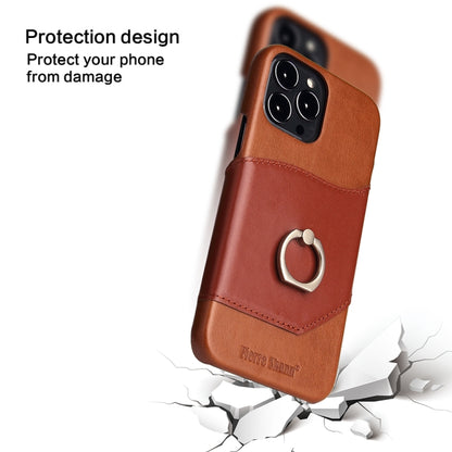 For iPhone 13 Pro Fierre Shann Oil Wax Texture Genuine Leather Back Cover Case with 360 Degree Rotation Holder & Card Slot (Brown) - iPhone 13 Pro Cases by FIERRE SHANN | Online Shopping UK | buy2fix