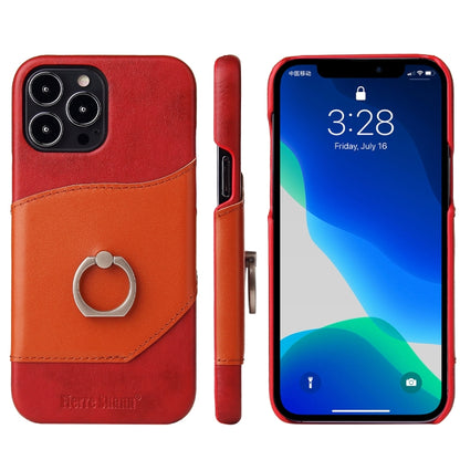 For iPhone 13 Pro Fierre Shann Oil Wax Texture Genuine Leather Back Cover Case with 360 Degree Rotation Holder & Card Slot (Red) - iPhone 13 Pro Cases by FIERRE SHANN | Online Shopping UK | buy2fix