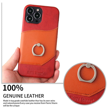 For iPhone 13 Pro Fierre Shann Oil Wax Texture Genuine Leather Back Cover Case with 360 Degree Rotation Holder & Card Slot (Red) - iPhone 13 Pro Cases by FIERRE SHANN | Online Shopping UK | buy2fix