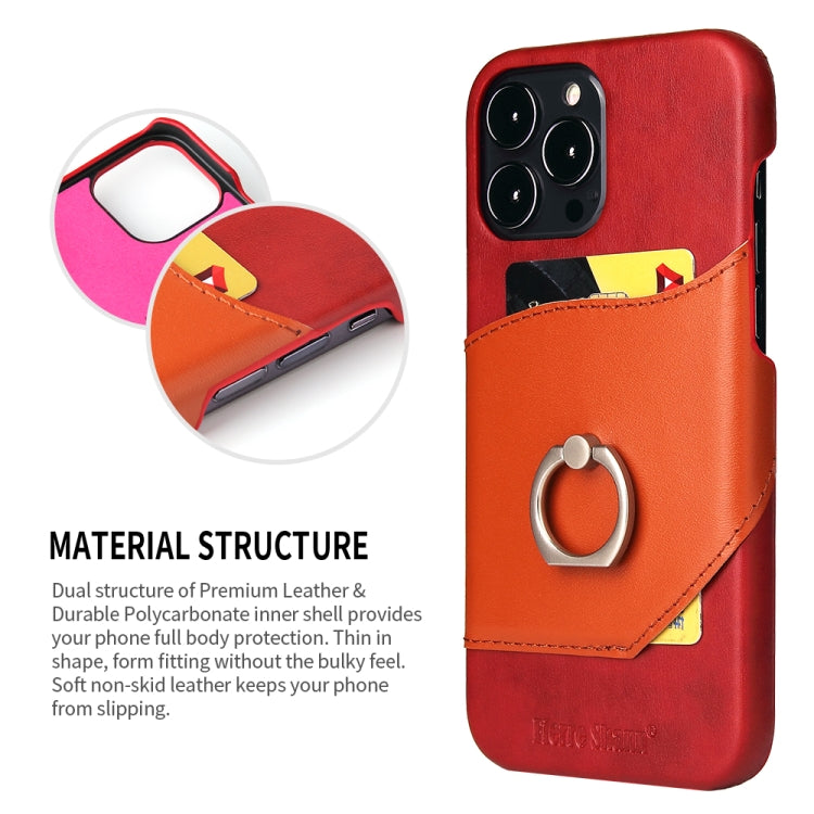 For iPhone 13 Pro Fierre Shann Oil Wax Texture Genuine Leather Back Cover Case with 360 Degree Rotation Holder & Card Slot (Red) - iPhone 13 Pro Cases by FIERRE SHANN | Online Shopping UK | buy2fix