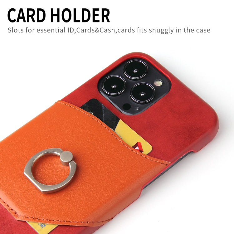 For iPhone 13 Pro Fierre Shann Oil Wax Texture Genuine Leather Back Cover Case with 360 Degree Rotation Holder & Card Slot (Red) - iPhone 13 Pro Cases by FIERRE SHANN | Online Shopping UK | buy2fix