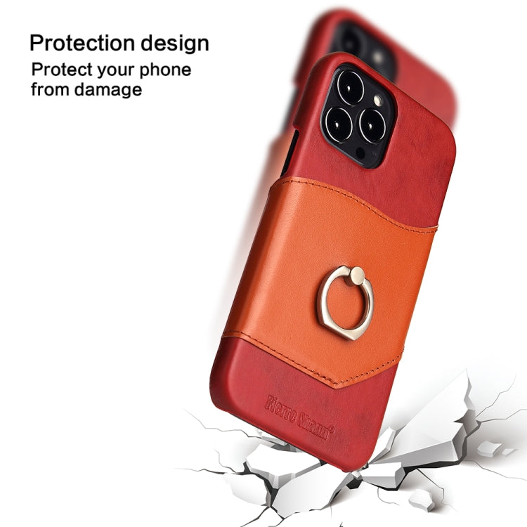 For iPhone 13 Pro Fierre Shann Oil Wax Texture Genuine Leather Back Cover Case with 360 Degree Rotation Holder & Card Slot (Red) - iPhone 13 Pro Cases by FIERRE SHANN | Online Shopping UK | buy2fix
