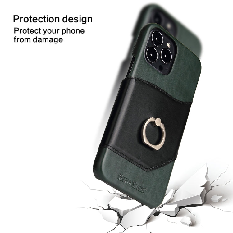 For iPhone 13 Pro Fierre Shann Oil Wax Texture Genuine Leather Back Cover Case with 360 Degree Rotation Holder & Card Slot (Black) - iPhone 13 Pro Cases by FIERRE SHANN | Online Shopping UK | buy2fix