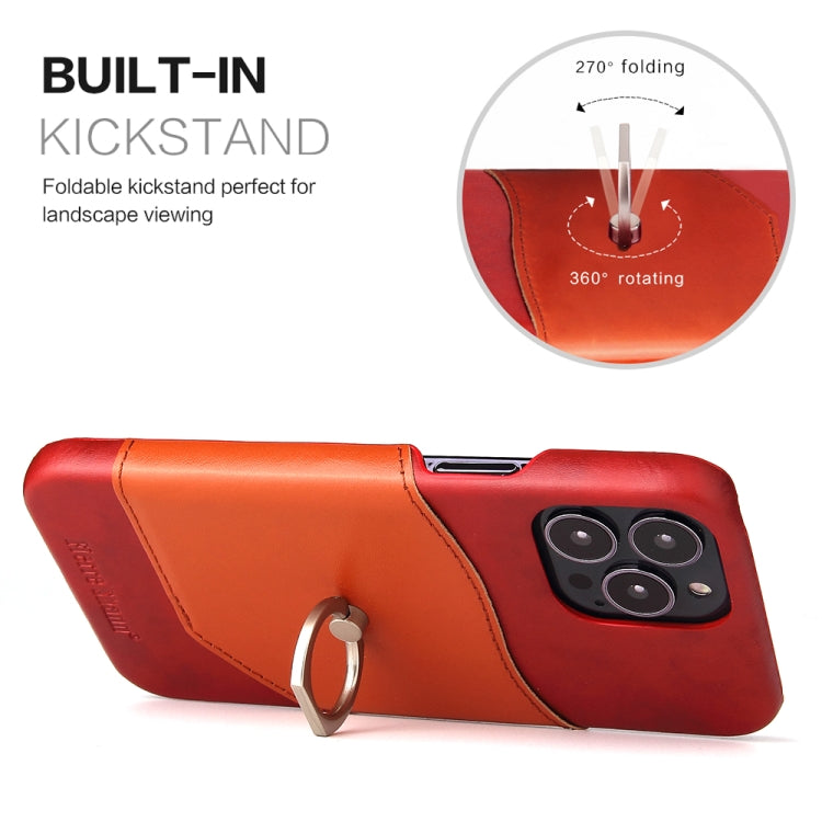 For iPhone 13 Pro Max Fierre Shann Oil Wax Texture Genuine Leather Back Cover Case with 360 Degree Rotation Holder & Card Slot (Red) - iPhone 13 Pro Max Cases by FIERRE SHANN | Online Shopping UK | buy2fix