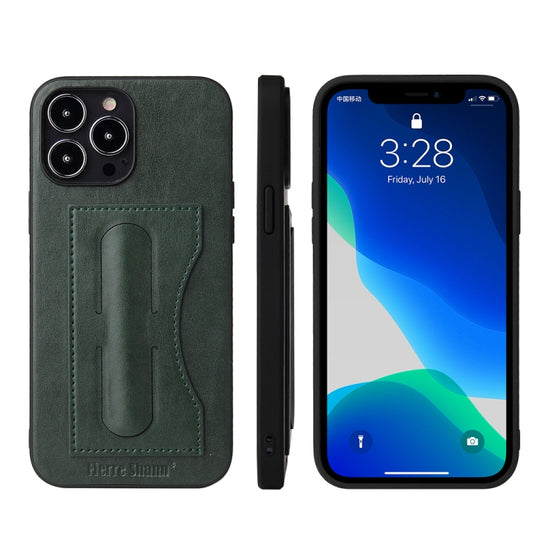 For iPhone 13 Fierre Shann Full Coverage Protective Leather Case with Holder & Card Slot(Green) - iPhone 13 Cases by FIERRE SHANN | Online Shopping UK | buy2fix