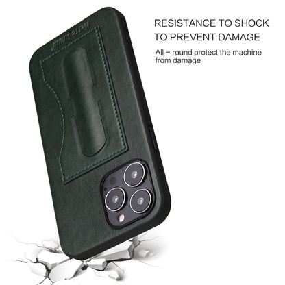 For iPhone 13 Fierre Shann Full Coverage Protective Leather Case with Holder & Card Slot(Green) - iPhone 13 Cases by FIERRE SHANN | Online Shopping UK | buy2fix