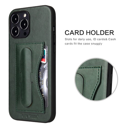 For iPhone 13 Fierre Shann Full Coverage Protective Leather Case with Holder & Card Slot(Green) - iPhone 13 Cases by FIERRE SHANN | Online Shopping UK | buy2fix