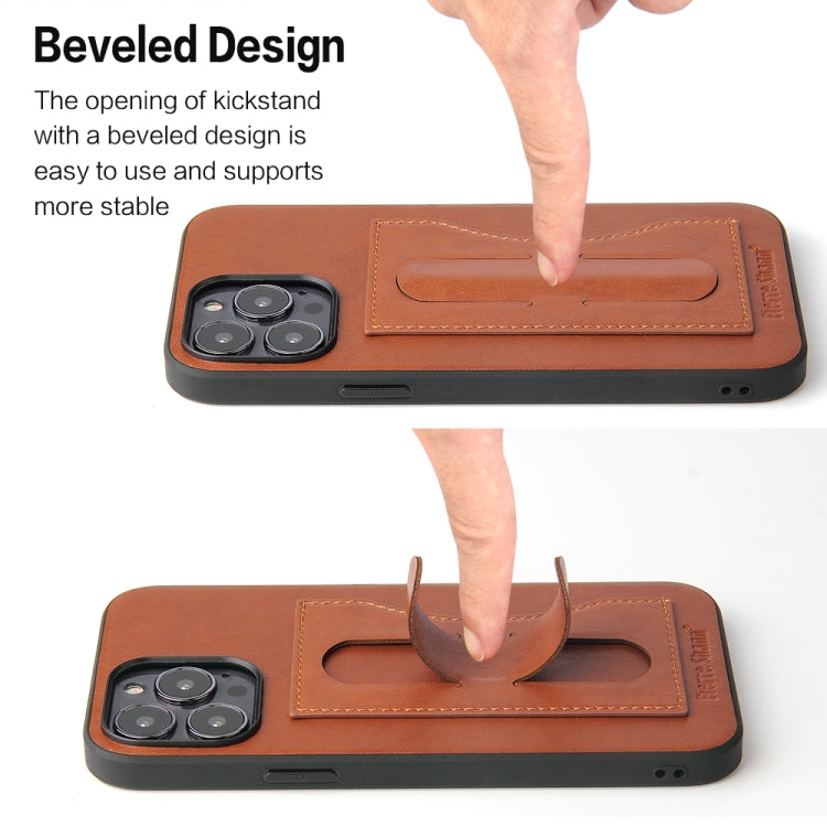 For iPhone 13 mini Fierre Shann Full Coverage Protective Leather Case with Holder & Card Slot (Brown) - iPhone 13 mini Cases by FIERRE SHANN | Online Shopping UK | buy2fix