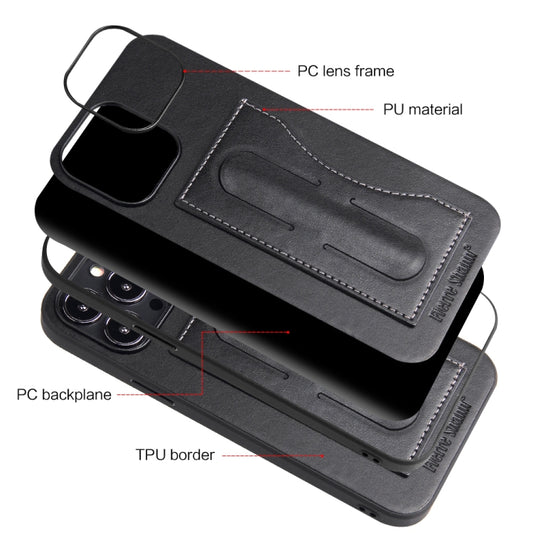 For iPhone 13 Pro Fierre Shann Full Coverage Protective Leather Case with Holder & Card Slot (Black) - iPhone 13 Pro Cases by FIERRE SHANN | Online Shopping UK | buy2fix