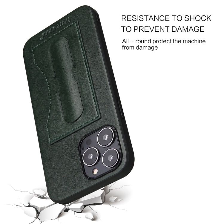 For iPhone 13 Pro Max Fierre Shann Full Coverage Protective Leather Case with Holder & Card Slot (Green) - iPhone 13 Pro Max Cases by FIERRE SHANN | Online Shopping UK | buy2fix