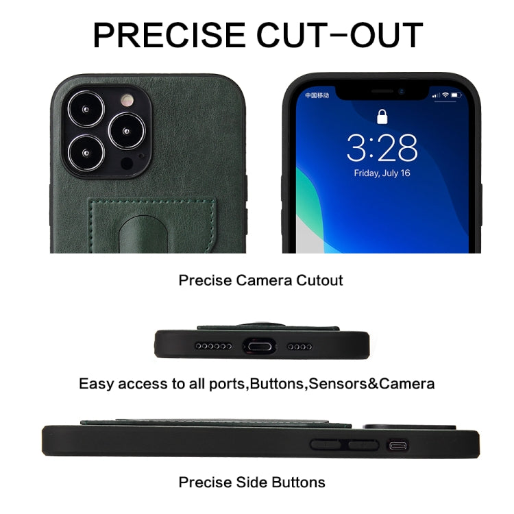 For iPhone 13 Pro Max Fierre Shann Full Coverage Protective Leather Case with Holder & Card Slot (Green) - iPhone 13 Pro Max Cases by FIERRE SHANN | Online Shopping UK | buy2fix