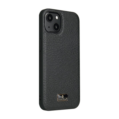 For iPhone 13 Fierre Shann Leather Texture Phone Back Cover Case(Cowhide Black) - iPhone 13 Cases by FIERRE SHANN | Online Shopping UK | buy2fix